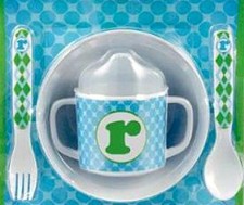 Mud Pie  Letter "R" Feeding Set in Blue, New
