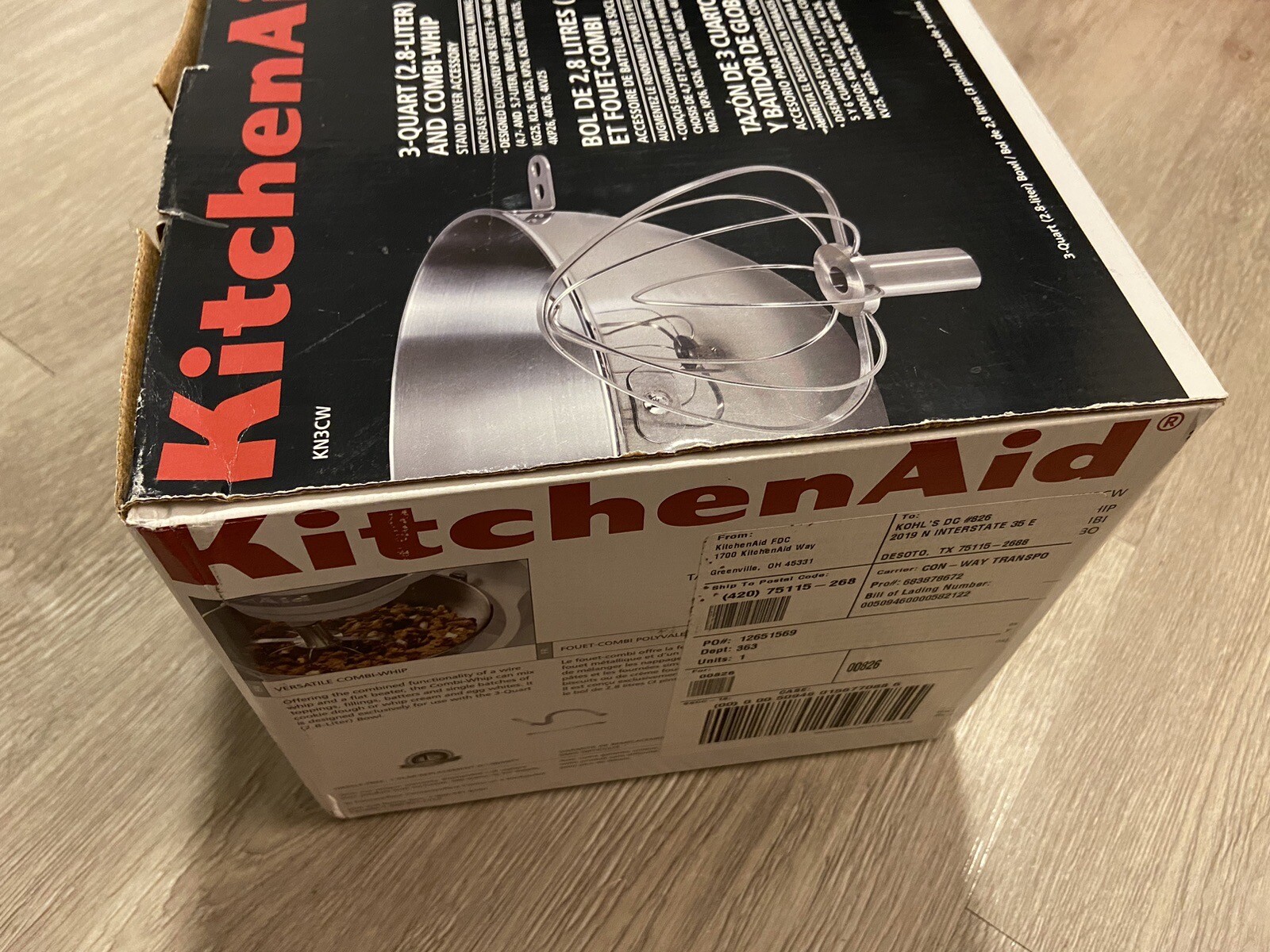 KitchenAid 3 Quart Stainless Steel Bowl and Combi Whip for 5 & 6Quart