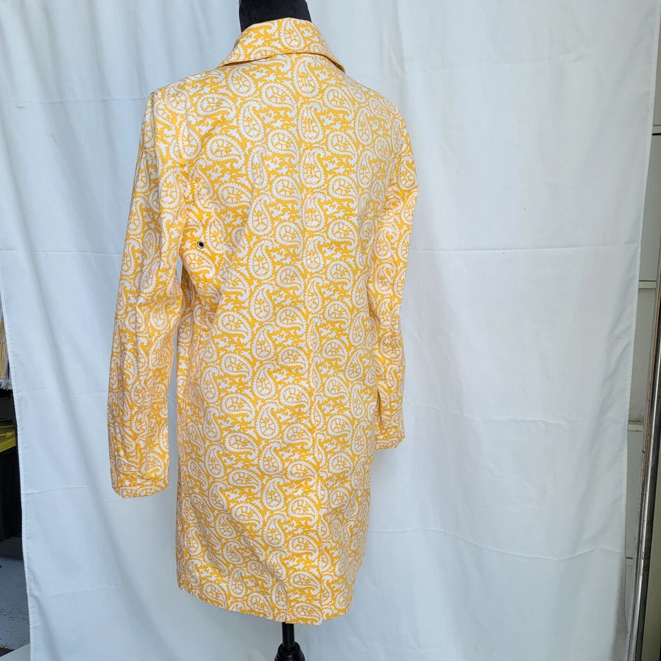 Michael Kors Sunshine Yellow White Paisley Classi Trench Coat Jacket Snap Small - Image 3 of 4