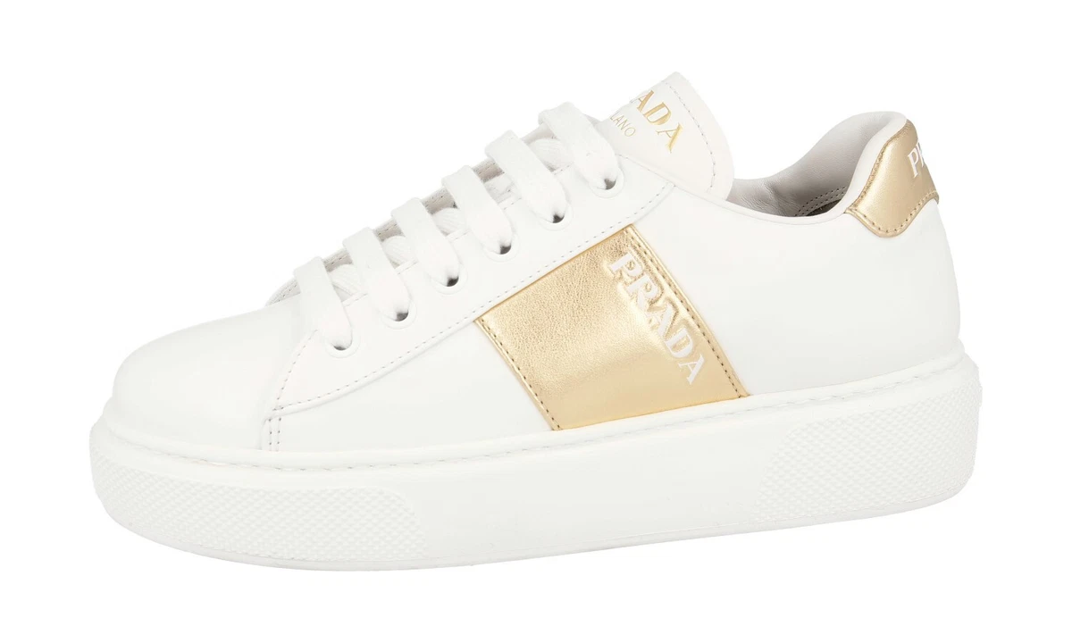 PRADA Leder Macro Plateau Sneaker - 1E223M - Weiss Gold- NEU - 35