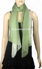 Large Elegant Handmade Oblong 72"x26" Fashion Scarf Shawl Wrap, Shaded Green