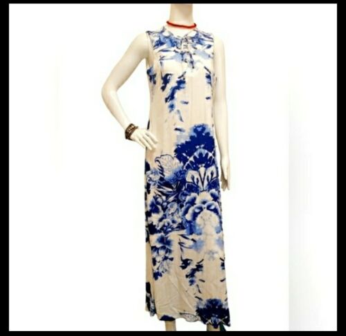 Cleo Short Sleeves Blue & White Maxi  Floral Print Dress Women Size Small - Picture 1 of 9