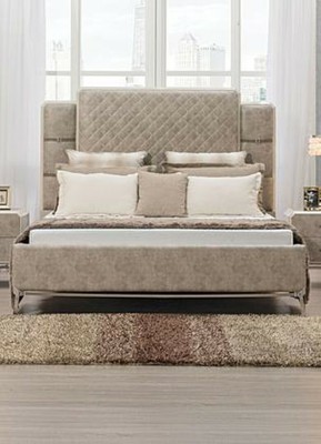 Beige Color 1p Bed Transitional Eastern King Size Bed Head