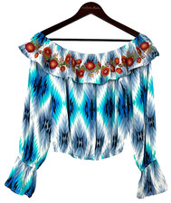 Savanna Jane Women Sz S Crop Top Floral Embroidered Blouse Off Shoulder Bohemian