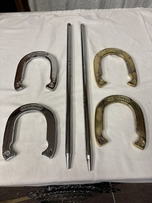 Vintage ''Old School''  Horseshoe Set / Brass ''A'' / Chrome ''B'' Labeled Horseshoes