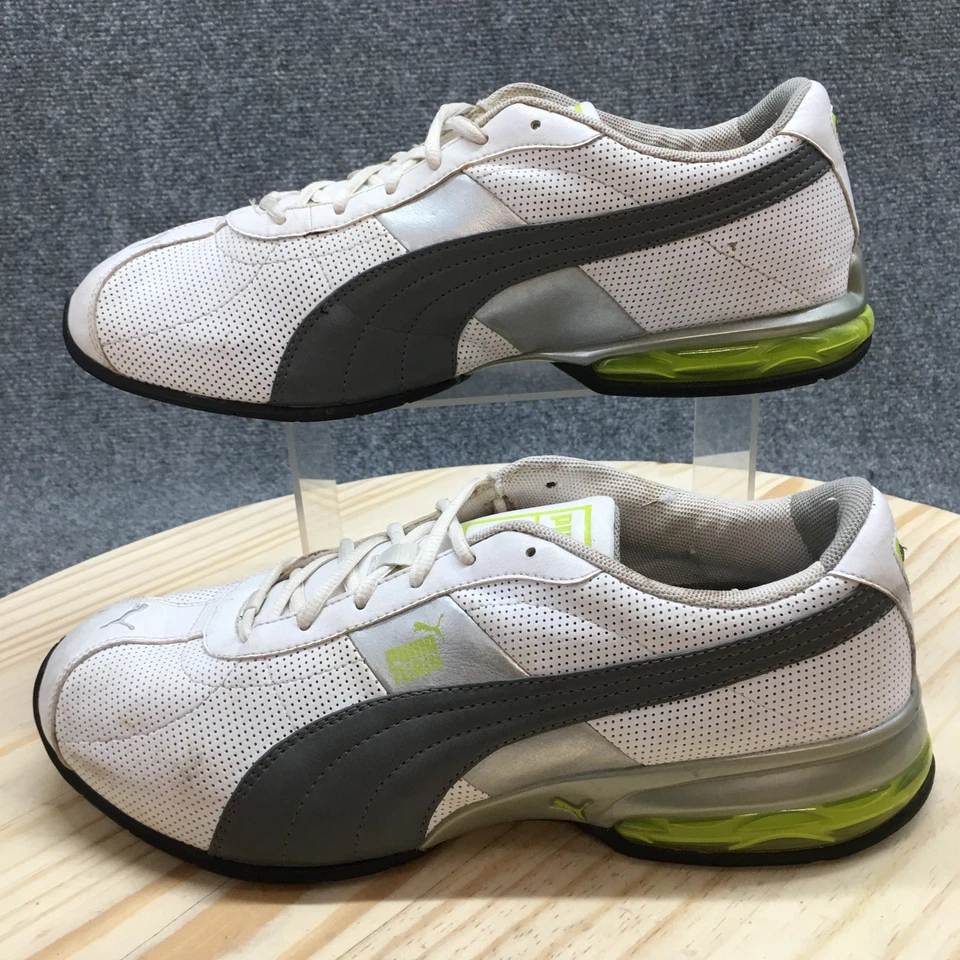 Puma Zapatos Para Hombres 11 Turín Tenis Atléticos Bajos Blanco Gris Imitación Cuero Con Cordones Foto 2 de 4
