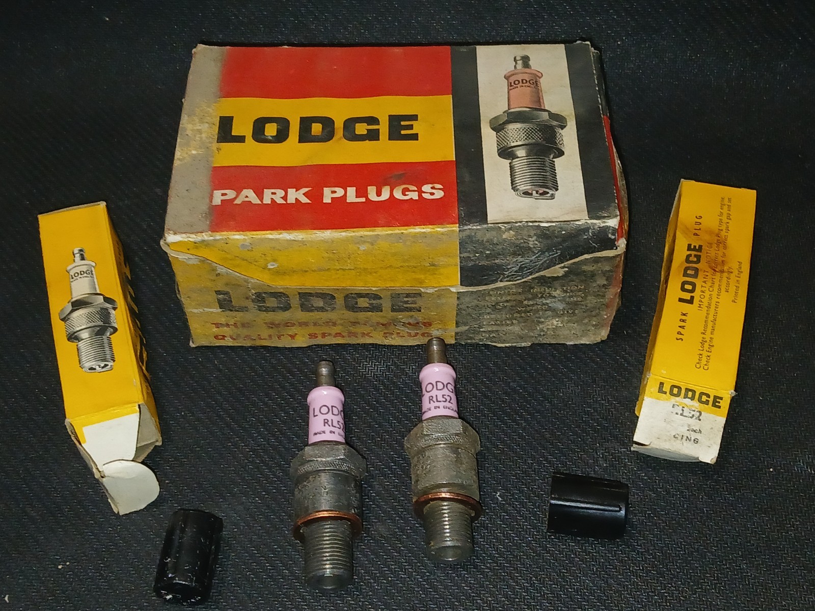 Vintage NOS Lodge RL52 Spark Plugs - Full Box of 12 - Pink Sintox Racing - UK