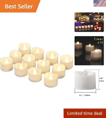 Battery Operated Flickering Flameless Candles with Timer - 12 Tea Lights