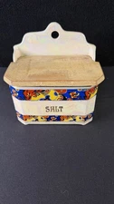 Vintage Czechoslovakian  Salt Box  1920's Floral Pattern 6.5"x6.5”x 4"
