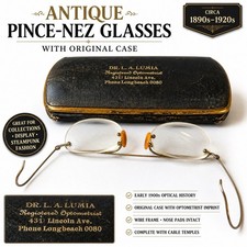 Antique Pince Nez Glasses w Case Dr Lumia Long Beach CA Vintage Spectacles