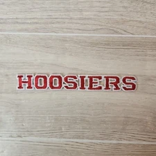 Hoosiers Iron On Embroidered Patch - Red Lettering With White Outlines