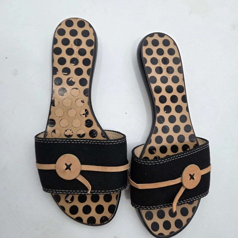 VTG KATE SPADE NEW YORK 6B Toby Black Button slides Polka Dot Flat Sandals - Image 2 of 4