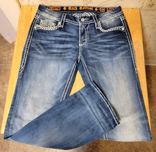 Rock Revival Women's Sherry Easy Straight Thick Stitch Med Wash Denim Size 29