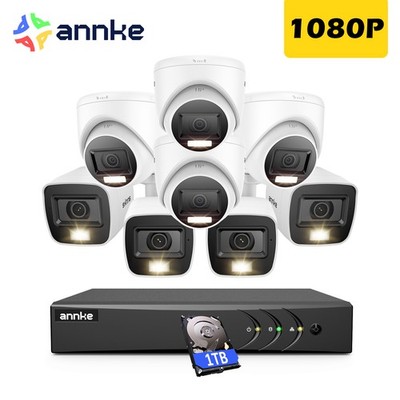 ANNKE 1080P HD CCTV Überwachung Kamera Set Außen Farbe Nachtsicht 8 Kanäle DVR