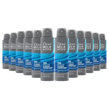 Dove Men+Care Antiperspirant Deodorant Clean Comfort, Pack of 12, Dry Spray for 
