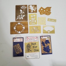 Lot of 12 Brass Embossing Stencils template assort brands 1990's music flower