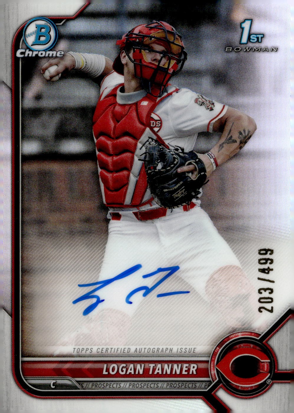 2022 Bowman Draft #CDA-LT Logan Tanner Chrome Draft Pick Auto Refractor #/499