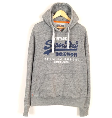 SUPERDRY Homme Pull À Capuche Taille L Poche Kangourou Gris Coton Mélangé - Photo 1/4