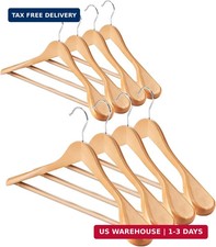 AMKUFO Wide Shoulder Wooden Hangers 8 Pack Coat Hanger with Non Slip Pants Bar,