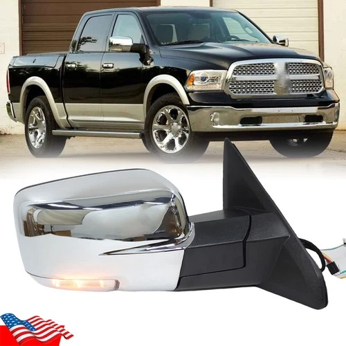 Chrome Power Mirror For Ram 1500 2013-2018 Right W/ Heated Turn Signal Light RH