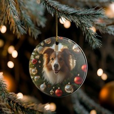 Collie Dog Collectible Ceramic Christmas Holiday Ornament