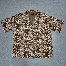 Boohoo Man Button Shirt Men's Brown Floral Hawaiian Collar Brown White XL