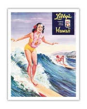 Libby’s Pineapple Hawaii - Surfer Girl Vintage Advertising Poster Lafferty 1957