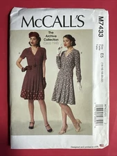 McCalls M7433 sewing pattern, womens 1940's dress size 14 16 18 20 22 UNCUT