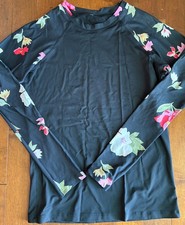 BILLABONG BLACK LONG SLEEVE FLORAL RASHGUARD RASHIE SWIM TOP WOMEN S XL Excellen