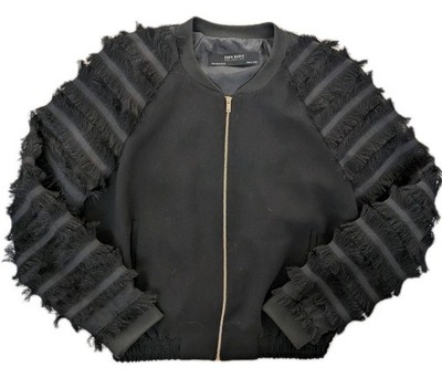 ZARA BASIC COLLECTION Black Fringe Bomber Jacket  Sleeves Full Zip Womens Medium