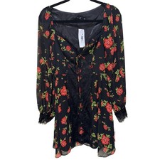 ASOS DESIGN Eyelash Lace Insert Skater Mini Dress - Rose Floral Size 6