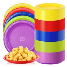 Gerrii 200 Packs Colorful Disposable Plates Round Plastic Plates Bulks 10'' C...