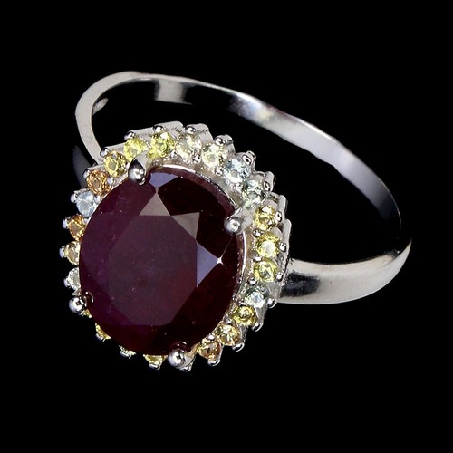 Summer 925 Sterling Silver Ring Oval Ruby 11x9mm Sapphire Diamond Cut Jewelry Si - Picture 3 of 13