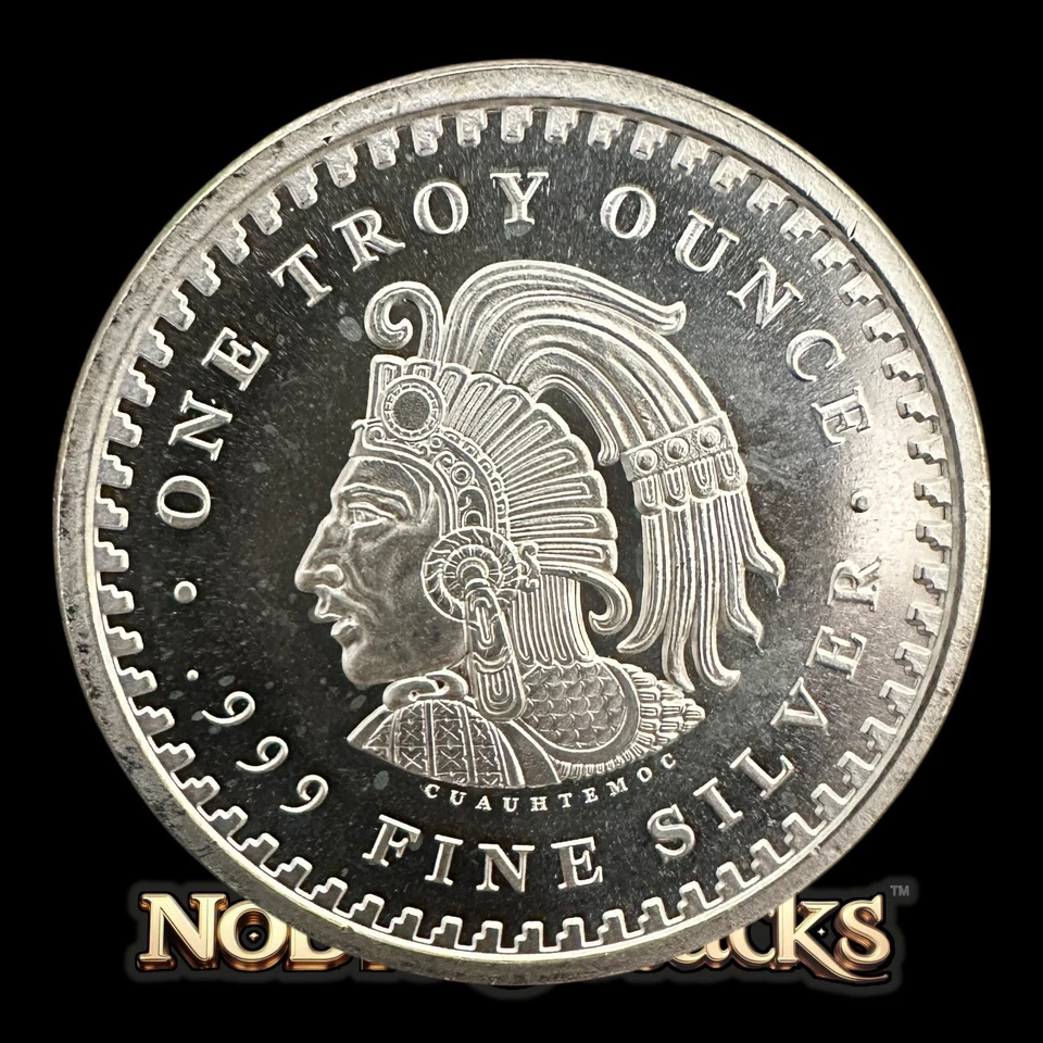Calendario Azteca Redondo Plata .999 1 OZ - Diseño Guerrero Cuauhtémoc Detallado BU Foto 2 de 2