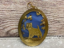 WESTIE DOG GOLD ORNAMENT 2.5" RAISED HEAD CHRISTMAS DECORATIVE BLUE BACKING