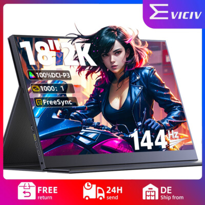 Portable Monitor 18 Zoll Tragbarer Mobiler IPS Bildschirm 144Hz 2560x1600 2K HDR