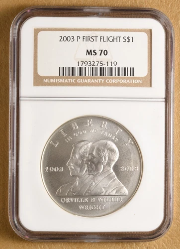 2003 P First Flight Commemorative Silver Dollar NGC MS70
