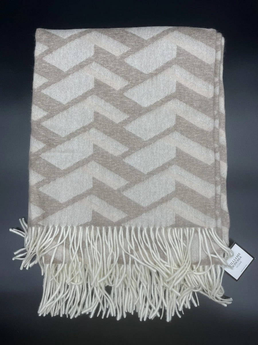 WILLIAMS SONOMA NOVELTY PATTERNED JACQUARD CASHMERE THROW BROWN