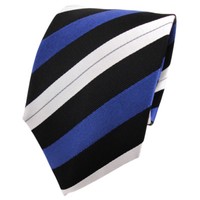 Tigertie Seidenkrawatte Blau Royal Schwarz Silber Gestreift - Krawatte Seide