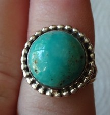 size 7.5 Sterling Silver 5g 16mm Round dark Turquoise on 2mm wide band Ring