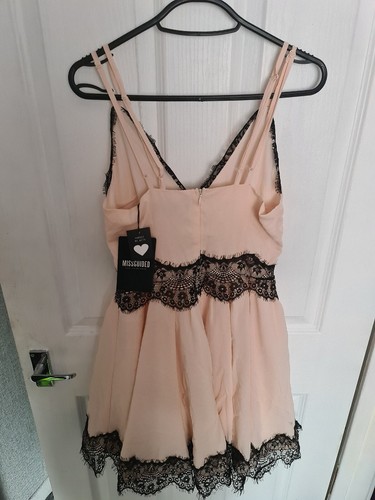 Missguided Black Lace Nude baby pink dress with tulle underlayers size 8 - Picture 2 of 2