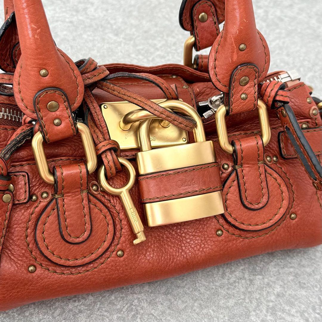 CHLOE Paddington Mini Hand Shoulder Bag Leather Orange Used