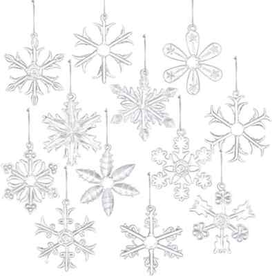 Clear Glass Snowflake Ornament Winter Christmas Tree Hanging (12 pack
