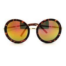 Vintage Fashion Sunglasses Oversized Round Circle Tortoise, Fuchsia Mirror