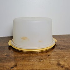 Vintage Tupperware Round Cake Taker AS IS Harvest Gold Plate 684  Sheer Lid 68