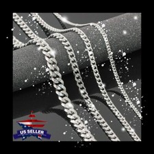 Silver Cuban Curb Chain Necklace 16-28 Inch Men's Ladies Stainless Steel