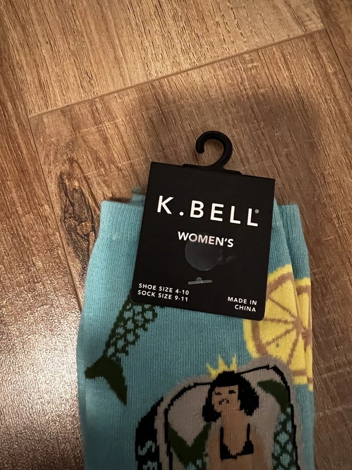 Calcetines para mujer Sardina Sirena Turquesa Crew K Bell Mezcla Algodón Talla 9-11 Foto 2 de 4