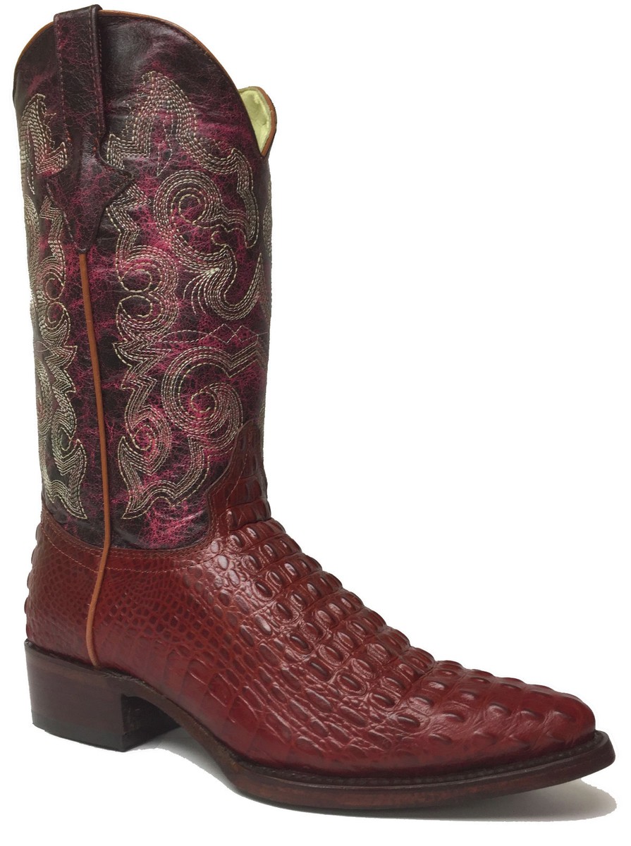 Mens Cognac Red Crocodile Alligator Print Leather Western Cowboy
