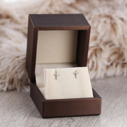 Borchie Croce Diamante, Oro Giallo/Bianco 14kt, Preziosi Gioielli, Orecchini Diamanti - Foto 3 di 8