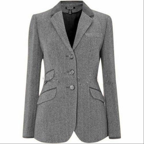 Herringbone Women's Jackets Coat Slim Fit Single Breasted Tweed Jacket Tailored - Picture 14 of 27